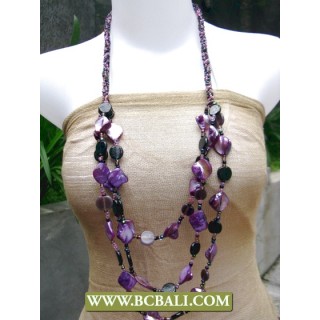 3 Strand Purple Shells Nuget Squins Necklace